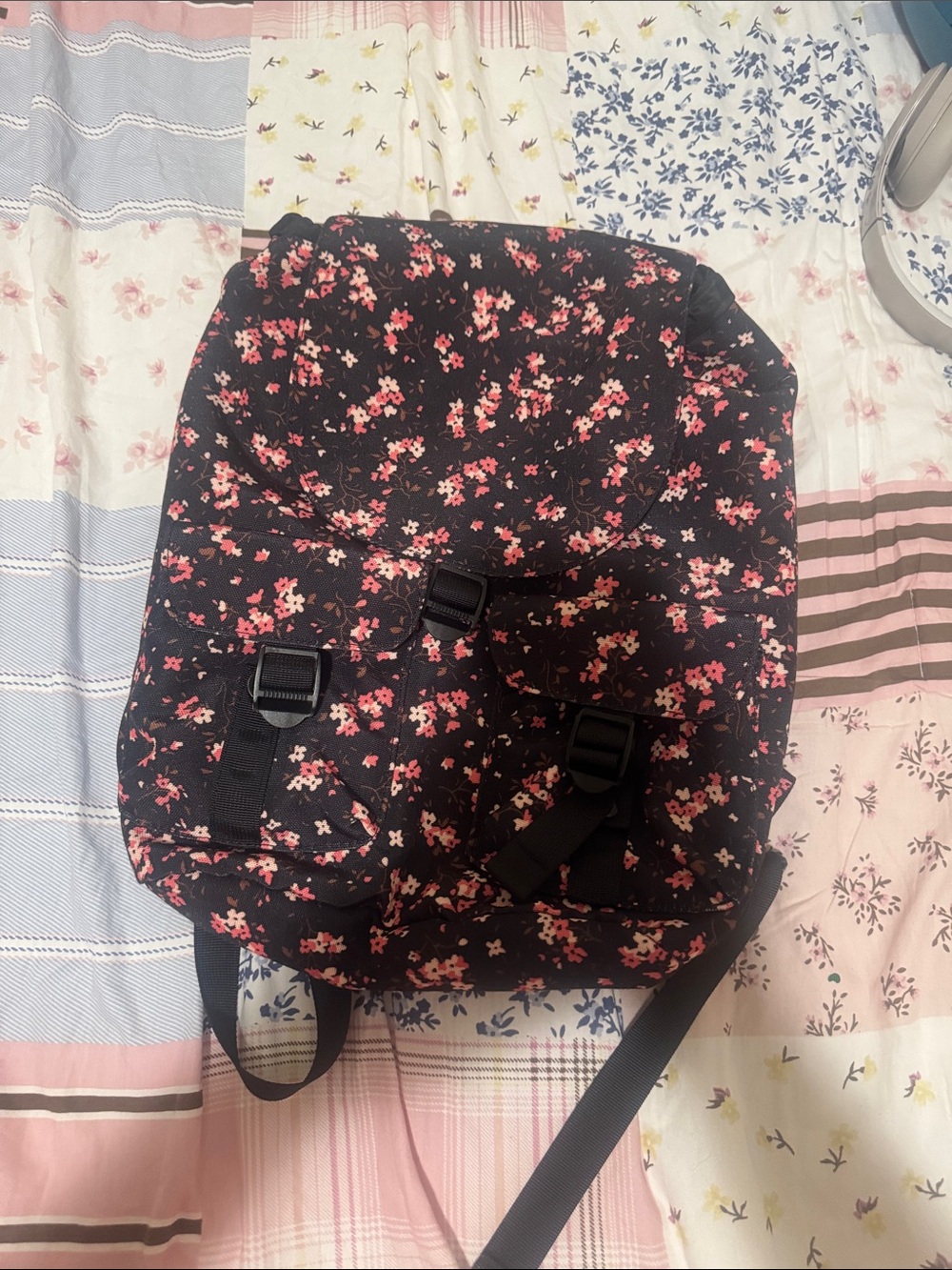 art class Black Backpack with Pink Floral Print